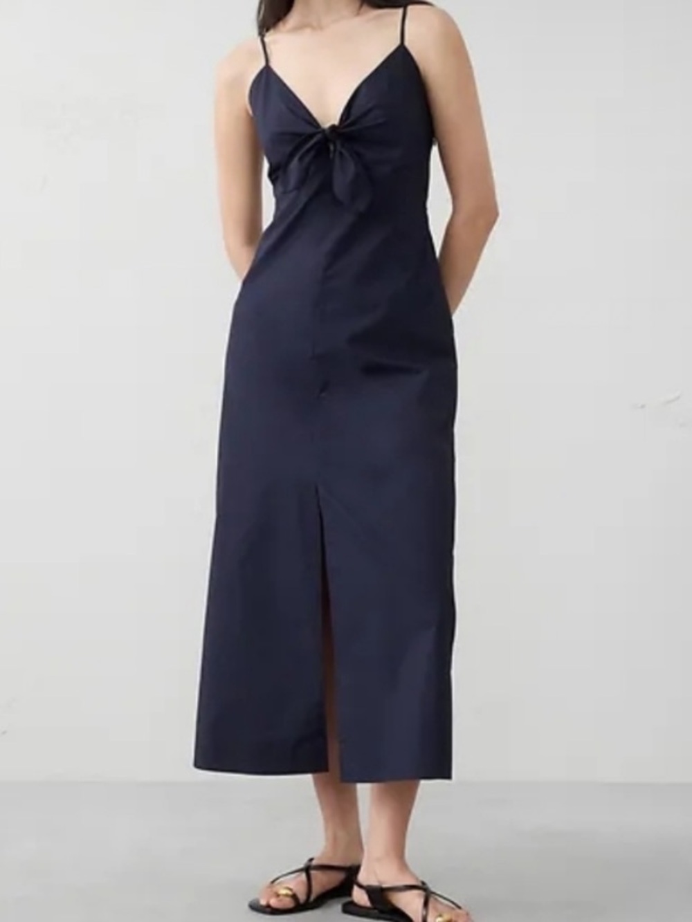 Banana Republic Factory Navy Tie Front Midi Cotton Dress Size 16 NWT